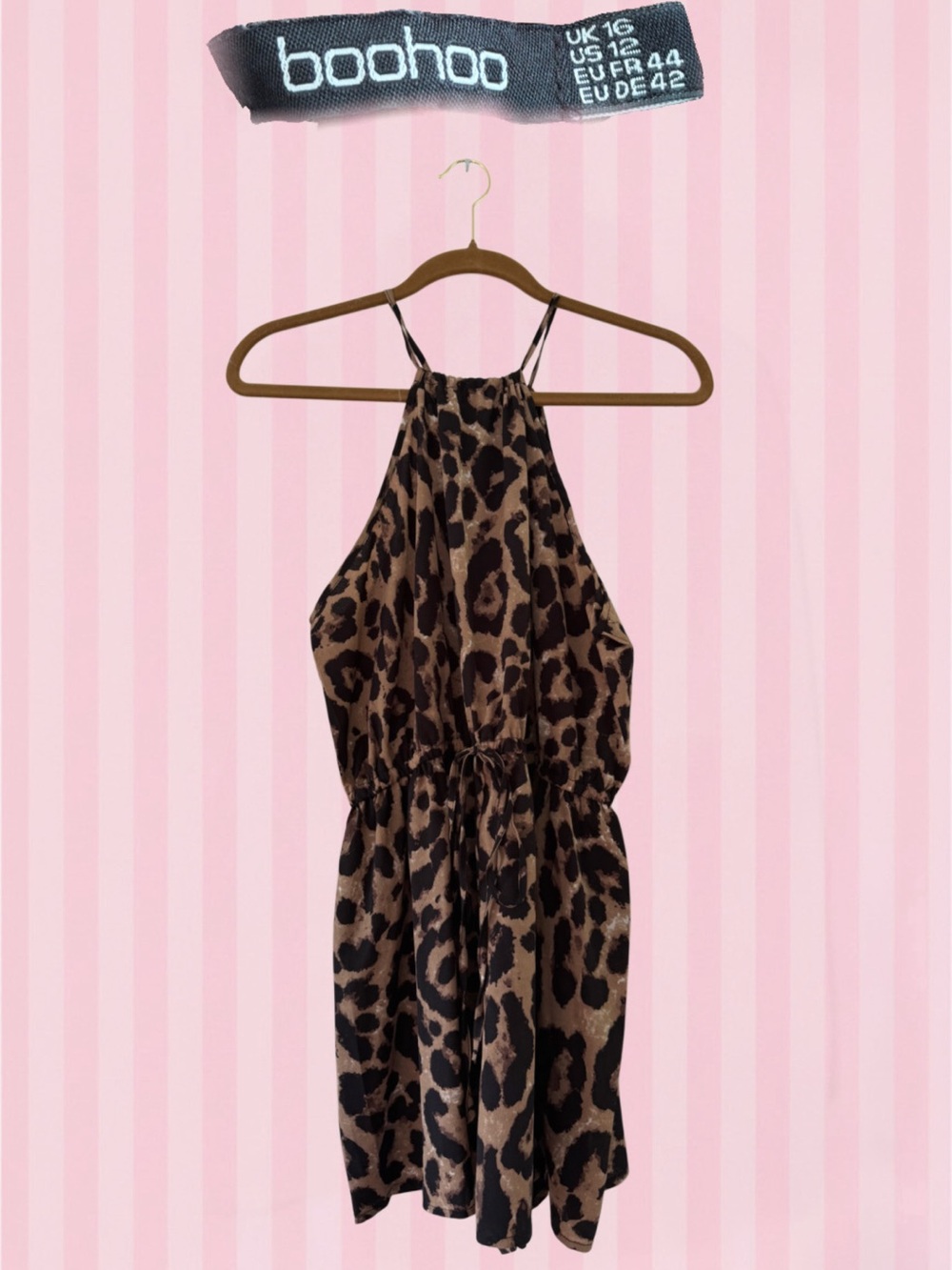 boohoo Brown Leopard Print Halter romper